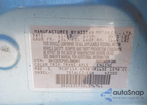 2014 Nissan Versa Note S Plus z USA, uszkodzony, nr VIN 3N1CE2CP5EL396961